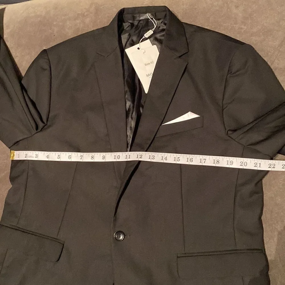 Men’s Mogu Black Suit Jacket Blazer One Button Notched Lapel Size 42 NWT